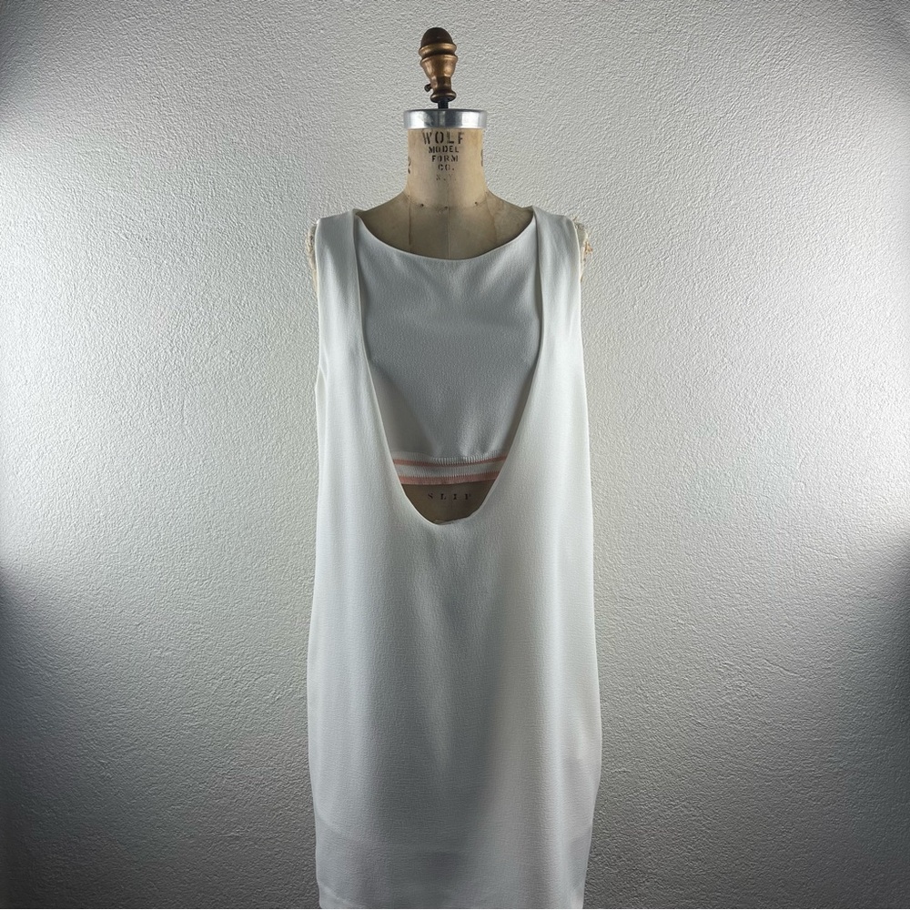 Zara Basic l S Ivory Crepe Peek-a-Boo Plunge Scoop Tank Striped Band Mini Dress